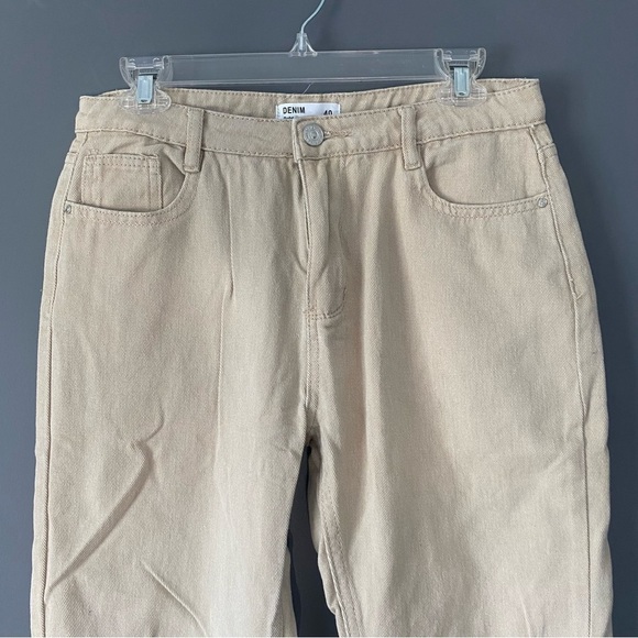 90s Inspired Beige Denim Gold SK Pants Relaxed Fit Straight Leg Minimalist - Picture 2 of 13